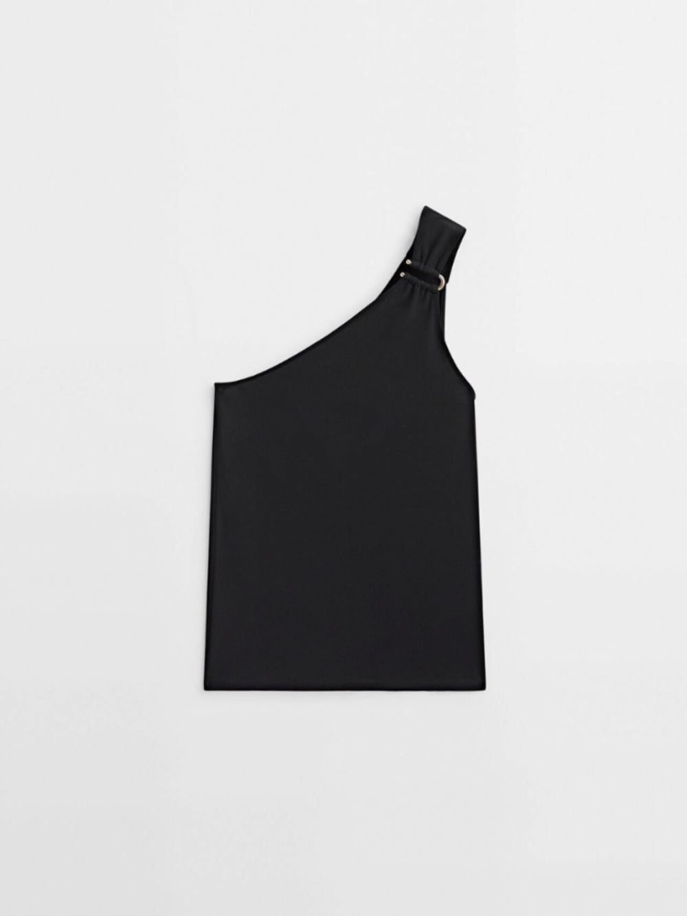 Massimo Dutti Asymmetric One Shoulder Top With Golden Piece Detail In Black M